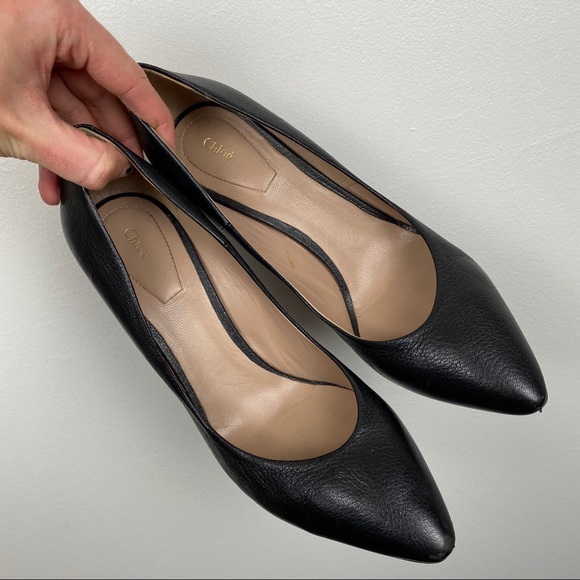 Chloe Leather Snake Gold Trim Pumps - Picture 2 of 7